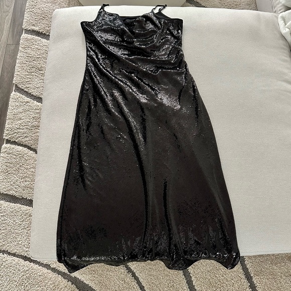 all saints black sequin dress All Saints Black Silk Sequin Poison Mini Dress  Prelovely